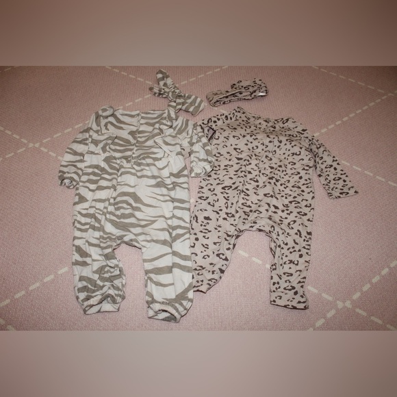 Jessica Simpson Baby Girl Rompers 3-6 months Zebra Leopard matching headbands - Picture 3 of 4
